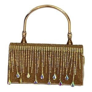 Gold Crystal Rhinestone Evening Bags Formal Bridal Clutch Purse Crossbody Chain